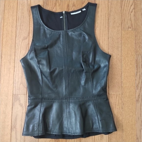 Nordstrom Halogen Black Leather Peplum Top XS - Picture 1 of 11